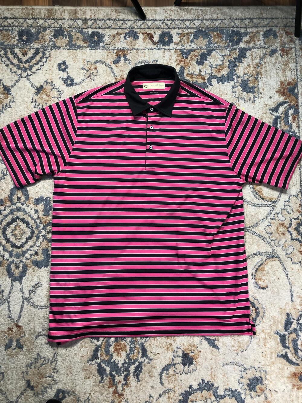 Donald Ross Polo Shirt Mens XL Pink Stripe Golf Performance Knit Short Sleeve